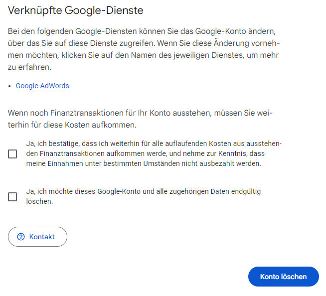 google konto verknuepfte dienste